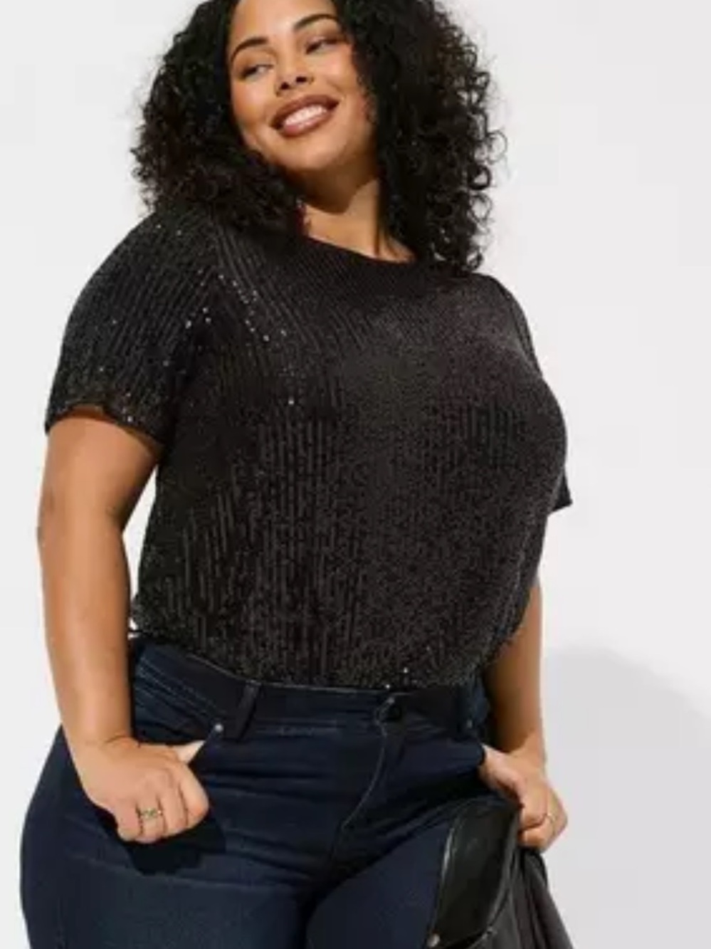 Torrid Abbey Short Sleeve Sequin Top Black NWT